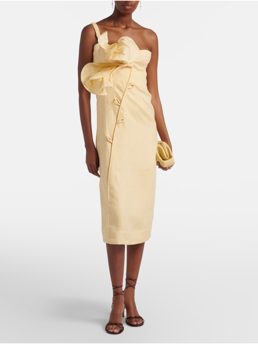 FARM RIO Foral-appliqué one-shoulder linen midi dress - Picture 2 of 4